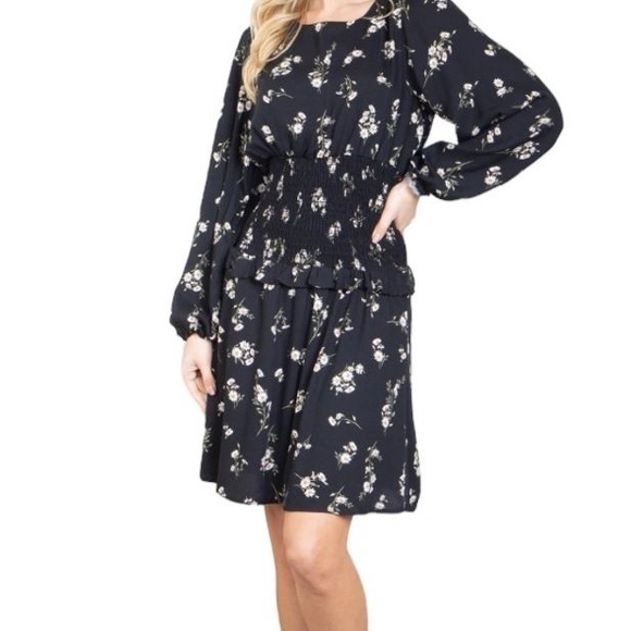 Gilli clothing Dresses & Skirts - SMOCKED WAIST PUFF SLEEVE FLORAL DRESS